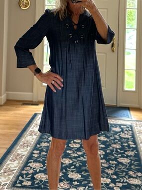 Ivanka Trump Navy Lace-Up Shift Dress